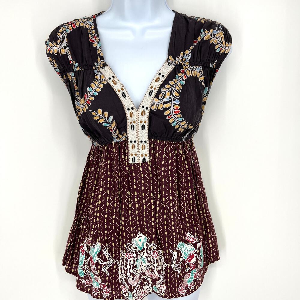 Free People Boho Cap Sleeve Empire Waist Top Size XS